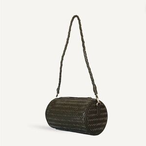 Bembien leather Woven cylinder Crossbody Bag -olive green